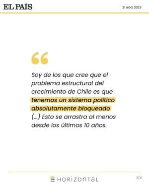 Ignacio Briones Instagram - El ex ministro de Hacienda y presidente de Horizontal, @ignaciobriones_ , explica que el gran problema de Chile es el sistema político, lo que ha impactado en la pérdida de crecimiento 📉 durante la última década. Además, sostiene que estamos ante una “lógica de suma cero, donde tu derrota es mi ganancia”. Precisamente ese punto ha generado un “descrédito” en la política 😧.
 
¿Cómo salir de esta crisis? 🔎 El hito clave es cerrar el capítulo constitucional. Así, valora el texto elaborado por los expertos, puesto que logra un acuerdo transversal de izquierda a derecha 🤝🏻. “Es la oportunidad de cerrar este tema, porque esto no lo puede hacer el Congreso que es juez 👩🏻‍⚖️ y parte y no va a cambiar las reglas electorales que los benefician” 💬, afirma en entrevista con el diario @el_paischile .

#sistemapolitico #Constitucion #anteproyecto #ConsejoConstitucional #ComisionExperta #economia #crecimiento #javiermilei #nayibbukele