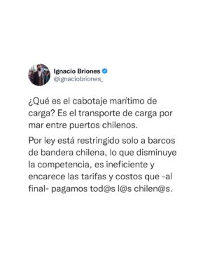 Ignacio Briones Instagram - El reciente paro de camioneros nos ha vuelto a hacer conversar sobre medios alternativos para el transporte de carga en Chile. Uno fundamental, aunque desconocido para muchos, es el cabotaje marítimo. Ya he tuiteado sobre este, pero hoy -a pedido de varios- haremos doble click...