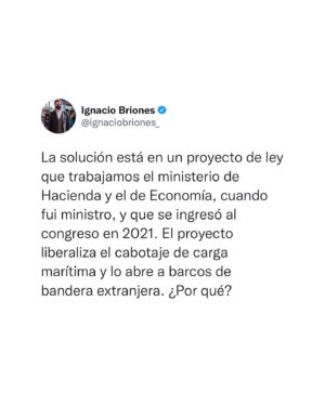 Ignacio Briones Instagram - El reciente paro de camioneros nos ha vuelto a hacer conversar sobre medios alternativos para el transporte de carga en Chile. Uno fundamental, aunque desconocido para muchos, es el cabotaje marítimo. Ya he tuiteado sobre este, pero hoy -a pedido de varios- haremos doble click...