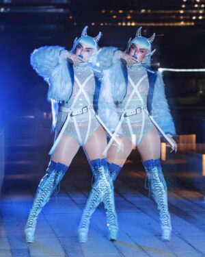 Ilona Verley Instagram - “DEMI-DEVIL, DEMON, LITTLE GARGOYLE GIRL, EVERYBODY’S BLEEDING ON THE MARBLE FLOOR”
😈😈😈😈
This past week @ashnikko ‘s Demi-Devil Mixtape celebrated its first bday!!!
So for this weeks #throwbackthursday I knew I had to revisit this Ashnikko / Demi-Devil inspired fantasy I did in honour of the mixtape release this time last year!
😈😈😈😈
Y’all know I have so much love for Ashnikko, She really carved out a niche in music that was so needed, and is constantly inspiring me with her open hearted bad assery!!!
IM SO STOKED TO SEE WHAT SHES GONNA DROP NEXT!!!! (Love u sis!)
😈😈😈😈
Photos by: The Drag Series
Assist @badd.gyal.cleo 
Jacket & Harness by @evanclayton 
Boots, bodysuit and horns by me!
😈😈😈😈
#demidevil #ashnikko #drag #devilmakeup #trippymakeup #bluehair #thighhighboots