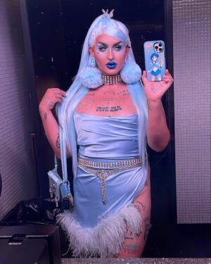 Ilona Verley Instagram - “Don’t do love, Don’t do friends | I’m only after success”
⭐️⭐️⭐️⭐️
Finally finishing up the last couple Blue Era photos I wanted to shoot in my cute lil blue apartment!
This is a take on my New Years Eve look but obvi more @euphoria vibes!
(Yeah I’m just getting around to shooting looks from Jan… I’m REAL behind y’all!!!)
Life has been so hectic in all the best ways & I feel like I say this every time I post but I’m really gonna try to get better at posting on my feed more frequently!
⭐️⭐️⭐️⭐️
Skin:
@kryolanofficial Paint Sticks NB3 & TV White
@kvdbeauty Contour Palettes (cream & powder)
@limecrimemakeup Mermaids Hi-Lite
@bhcosmetics Blush palette 
Brows:
@anastasiabeverlyhills Dip Brow in Ebony
  Brow Freeze
Eyes:
@bhcosmetics @thenewclassic Totally Plastic palette in Blue Fur
@aboutfacebeauty matte fluid eye paint in white noise & No Queen Blues
Lips:
@kvdbeauty Glimmer Veil In reverb
Hair: 
@ardawigscanada powder blue Lindsay styled by me
Photo by me with help from @pinkponyboy 
⭐️⭐️⭐️⭐️
#euphoriamakeup #euphoriavibes #euphoria #starmakeup #stareyes #bluehair #fakefur