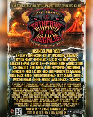 Insane Clown Posse Instagram - 𝗣𝗘𝗘𝗣 𝗢𝗨𝗧 𝗧𝗛𝗘 𝗚𝗢𝗧𝗝 𝟮𝟬𝟮𝟰 𝗢𝗙𝗙𝗜𝗖𝗔𝗟 𝗙𝗟𝗬𝗘𝗥!!! 

Get your tickets now at www.juggalogathering.com and join us for the greatest family reunion on Earth!!! 

#GatheringOfTheJuggalos #InsaneClownPosse