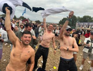 Jack Whitehall Instagram - Had a glorious weekend at Glastonbury! Dried my eyes at The Streets, pushed some buttons with the Sugarbabes, felt like a woman during Shania Twain and then got over excited at Burna Boy and took my shirt off  and may have slipped a disk performing some kind of slut drop. We gave the weekend a real hawk tuah. Best festival on earth! @glastofest