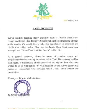 Jackie Chan Instagram - Please take note of the announcement 😊