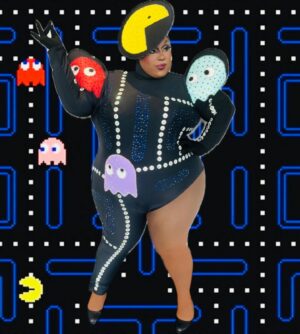 Jaidynn Diore Fierce Instagram - That’s MS. PAC-MAN if ya nasty ⚪️⚪️⚪️⚪️⚪️⚪️ I had a blast doing 80’s Rock drag brunch with @flipphoneevents. Full costume and makeup by @jaidynnfierce 💄👗❤️ #jaidynndiorefierce #rupaulsdragrace #flipphonevents