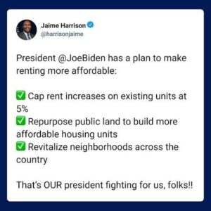 Jaime Harrison Instagram - Here’s President @JoeBiden’s plan for renters ⬆️