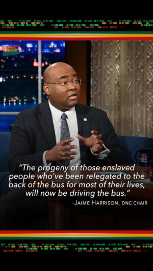 Jaime Harrison Instagram - DNC Chair Jaime Harrison discusses the significance of advancing the South Carolina Primary, highlighting its profound impact on the Black community on a national level.

#Colbert #BlackHistoryMonth