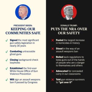 Jaime Harrison Instagram - President Biden: making our communities safer.

Donald Trump: caved to the NRA and sold out our communities’ safety.