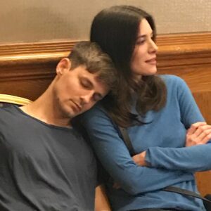 Jaime Murray Instagram - My sweet dear @gilesmatthey got over excited & then crashed after the @starfuryevents photo ops #Enchanted #BehindTheScenes bless his little cotton socks! 💕😴💤
