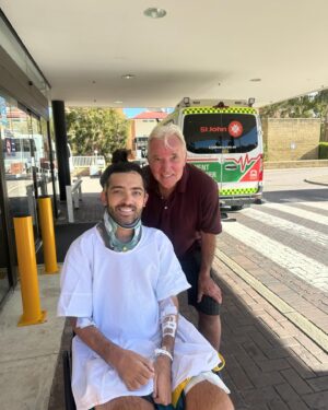 Jaimen Hudson Instagram - A week ago on my way to the beach I fell heavily out of my chair and have broken my neck for the second time. After spending the night in Esperance Hospital, I was flown to Royal Perth hospital by the Royal flying Dr Service.
Upon arriving in Perth, I had a traction system screwed into the side of my temples, and then a 4 1/2 kg weight hung off of the back to stabilise my neck.
I was in that system for approximately 2 1/2 days before going into surgery on Thursday to fuse my neck.
The surgery took about 6 1/2 hours and I’m so grateful to say it was successful. I have been very very, lucky not to lose any of the function that I had.
As you can imagine, this has been a very harrowing week for not only myself, but also my family.
I’ve been so incredibly lucky to have my beautiful wife, children, sister, mother, father as well as their partners by my side through the whole experience. 
Never once have they left me on my own. 
I also have such incredible friends that came and picked me up out of the dirt when I fell and took me to where the ambulance could collect me. Then a great group of friends that have also helped by supporting us through this week. It really means the world to me. 
All the nursing and medical staff have been incredible as well.
I will film a video and update you all in more detail at a later stage, but I just wanted to let you know I am okay and heading in the right direction.
You can break my stride, but never my spirit xx. I’ll be back doing all the fun shit I love to do and sharing it with you all again soon.
Love you all, Jaimen