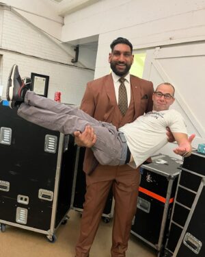 Jamar Shipman Instagram - That time @therealmurr from #impracticaljokers wanted a picture with my golden globe and to be held like a baby by @hellosatnam . He’s a weird guy.