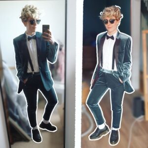 Jamie Hensley-Davies Instagram - The suit I would have worn to my friend's wedding last Monday... Had I not tested pos for COVID. ☠️
This virus sucks, go get vaxxed.
-
(Swipe for pics of me lookin' dapper, and also the pink hair version of this drawing)
-
I've been feeling really rough with the virus, but thanks to being double vaxxed, my lungs are doing fine. Just regular fever stuff and the classic lack of any taste or smell. Not fun. Do not recommend.
-
#nonbinary #wowrightmeow #dapper #artwork #illustration #andro #androgynous #androgynousfashion #characterart
