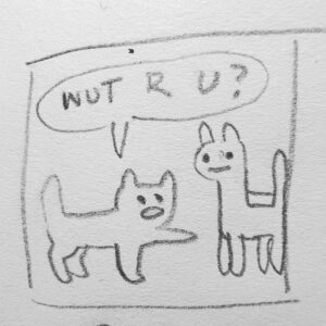 Jamie Hensley-Davies Instagram - a strange lil’ comic I found in a sketchbook of mine :’)
.
.
.
.
#wowrightmeow #minicomic #comic