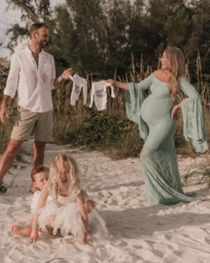 Jamie Otis Instagram - These twins have absolutely been worth the wait.🙏🤰👶👶🙏 These are some of the last photos we’ll have as a family of FOUR - we’re doubling up on our kiddos VERY SOON!❤️🤗❤️

I have been holding my breath this whole pregnancy. I’ve never gotten pregnant and actually had a healthy pregnancy first time while trying to conceive.

Before I had our daughter I lost our first born son, Johnathan.👼Before I had our son, I lost two early pregnancies👼👼 … so this pregnancy going so smoothly has been a shock and an immense blessing!🙏🙏🙏

BUT BOTH OF THESE BABIES STUCK AND HAVE GROWN SO STRONG AND HEALTHY!🥹🙏 I feel so, so thankful! And I’m giving God allll the glory!💯🙏❤️ #iykyk ☺️

This weekend @doughehner and I go on our baby moon! 🏖️👙

We’ve had it planned for a while now and I wasn’t sure we’d make it without delivering first - but these boys are snuggled inside me so nicely!☺️ I had a doc appointment yesterday (on stories) and they both look GREAT still! Thank the good Lord!!🙏🤰

We got our double stroller in, high chairs and more baby stuff … it’s feeling more and more real each day!🙏
I can’t believe it!! I’m really going to be a mommy to FOUR angels on earth!🥹

PS Our photographer @feedlebeephotography blew me away with these pics!🥹 She sent me a sneak peek of some of our maternity photos and I’m so in love with each pic! I’ll share some more on stories today! I can’t wait to get them all back!💕 ALSO, she brought a pop up tent so I could change right there on the beach. She made extra time bc she knew I wanted to wear a few dresses! I was able to change into 3 dresses!!🙏🥹 Can’t wait to show you when I get them all!🥰

#thirdtrimester #pregnantwithtwins #33weekspregnant #pregnancyjourney #pregnancydiary #preggers #pregnancygoals #rawmotherhood #momof4 🤗🙌🎉