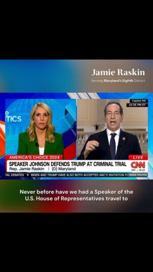 Jamie Raskin Instagram - MAGA followers, including Speaker Johnson, make a pilgrimage to NYC to affirm their love for a false prophet who makes false profits, the cult leader and criminal defendant Donald Trump, an adjudicated rapist and fraudster. Exodus: “Thou shalt not follow a multitude to do evil.”