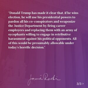 Jamie Raskin Instagram - Today, the Supreme Court bulldozed the essential principle that no one—including presidents and former presidents—is above the law. This radical break from history and the rule of law shows how far Trump’s lawlessness has contaminated the Supreme Court.