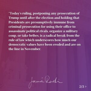 Jamie Raskin Instagram - Today, the Supreme Court bulldozed the essential principle that no one—including presidents and former presidents—is above the law. This radical break from history and the rule of law shows how far Trump’s lawlessness has contaminated the Supreme Court.