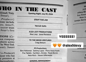 Jared Reinfeldt Instagram - I had a small hand in getting @jobtheplay to Broadway and it was a real thrill for Sammy and me to see it in full glory at opening last night. It’s got a killer script, brilliant direction, and two outstanding performances—my favorite kind of downtown theatre coming uptown. After two sold-out off-Broadway runs, now you can see it, too!
I’m hugely thankful to @alexhlevy for bringing me along for the ride with a really lovely team of collaborators. Also, to @emiliomadrid who never takes a bad picture.