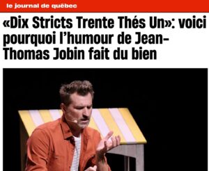 Jean-Thomas Jobin Instagram - Ça me gêne un peu (je fais très rarement cela) mais je partage cette capture d’écran du titre d’une critique de ma première à Québec; surtout car peu de gens savent que j'ai amorcé ma nouvelle tournée et si ça peut donner envie à certains/certaines, bien je prends la chance. (Je vais essayer de partager l’article en story mais comme y’a des nouvelles règles de blocages de nouvelles, je doute que ça fonctionnera mais sinon il se retrouve facilement en ligne). 
Et aussi car je trouve cette critique représentative de ce que crois avoir ressenti comme perception de ma soirée au Grand-Théâtre avant-hier. Ça demeure une perception de ma part mais je suis content que ce journaliste semble avoir perçu quelque chose de similaire dans la proximité avec le public et la réception globale. 

Bref, en lien avec cela, c'est aussi ma première à Montréal ce jeudi 2 novembre à l'Olympia de Montréal, il reste beaucoup de bonnes places si le coeur vous en dit. Le lien si ça vous tente de venir ( à cette représentation ou une autre au Québec) est dans ma bio. 
Ça me gêne car je veux pas avoir l'air de BRAG haha, (@sousecoute) mais bon, j'ose. 

Et bons partys d'Halloween à tous et toutes. Je sais pas en quoi vous allez vous déguiser mais moi je viens de me déguiser en "gars qui ose partager une belle critique". Faque dans le fond mon "brag" est su'l dos de l'Halloween! 😅
Merci encore de me suivre 🙏