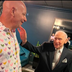 Jeff Ross Instagram - Here I am being blessed by the Pope of Comedy last night.  The great Mel  Brooks is still hilarious at 98.  He entertained 4000 people for an hour and fifteen minutes after a 50th anniversary screening of his classic film “Blazing Saddles”. What’s your favorite Mel Brooks creation ? #MelBrooks