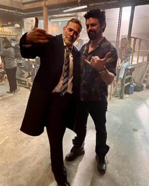 Jeffrey Dean Morgan Instagram - love this guy so damn much. thank you to @theboystv @primevideo @erickripke1 and mostly @karlurban for EVERYTHING. it was a blast being a part of this cast and crew in season 4, who knows what season 5 will bring?! ya just never know with joe. he’s a happily bitter bee in the butchers bonnet. just put karl n me together anywhere, and let us go! now, bugger off, the lot of you! see ya soon. big love, xojd PS. Where’s my damn leg?