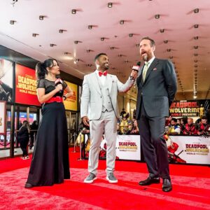 Jenny Lorenzo Instagram - Y’all, I am still on cloud 9 after hosting the @marvelstudios DEADPOOL & WOLVERINE premiere in New York City alongside @jamesarthurm and @langstonbelton who helped me feel right at home. 

The cast and crew of this film are so wonderful, charming and down to earth. A lot of love and care went into the making of this film and you can tell. ❤️💛

I told my imposter syndrome to stfu because I’ve certainly come a long way since being Kevin Feige’s assistant on Iron Man 3 to interviewing him on the red carpet 10 years later. 🥹 

LET’S F🤬ING GOOOO!

Dress from @sugarstitchclothing