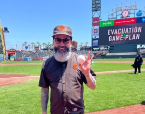 Jeremy Fish Instagram - Huge thanks to everyone who came out on Saturday to celebrate Skate Day with @sfgiants & @spitfirewheels  It was a big day for me to see 15k baseball fans wearing my art on their chest, and to be invited to throw out the first toss of the game. 

One week from today I will begin an artist in residency project with The Giants inside @oraclepark I have an art studio and a gallery of my work in the Cloud Club section of the baseball stadium. I will be there working on a series of new drawings and some other projects during the games in June. More information and details coming soon...

We will also be releasing some rad new Giants gear featuring my artwork during this unique project, in case you were unable to get the free shirt at Saturday's game.

Endless thanks to my homies at the Giants, my neighborhood, and this amazing city for allowing me to continue to contribute to the artistic legacy that Makes San Francisco so special 🧡⚾️🖤