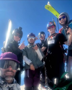Jeremy Jones Instagram - Summit or bust… Actually we had no plans to summit. We were making our way to a smooth, steep headwall above the lifts. Once we reached it we had a better view of the summit climb. 
“I see no reason we need to turn around right now…”
With that mindset we moved upward and an hour or two later @kaijonesski @parkinglotpoacher @cassjonessnow @noah.dines @hayeslivernois and I were on the summit. 

#lightenedbylowexpectations
#cornspines