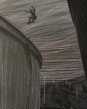 Jeremy Wray Instagram - So, in between assembling a bbq, raising a new puppy, taking care of the kiddos and coming up with meals for us all to eat, I chipped away at a scratchboard version of my Water Tower ollie that Dan Sturt shot. It’s for an upcoming project and more details about it will be revealed in the near future, but for now take a sneak peek at a style of artwork that although I’ve known how to do for years, I rarely set aside the time to make new ones. I’ve always enjoyed them and they come out looking so different than if you had sat down and drawn the same image with a pen and paper. It’s good to try different tools or mediums sometimes to get inspired. I’m pretty happy with how this one came out. I am going to try out another version soon in a slightly different line style just to see which one I like better in the end. I have a feeling this looser more freehanded style might be the way I’ll do these in the future. Any tighter and I might lose that man made feel that I see in this one. We’ll see what’s next, but wanted to share with everybody while it’s still fresh. Enjoy your weekend, be safe, have fun, and create something if you find the time 🤙🏼
