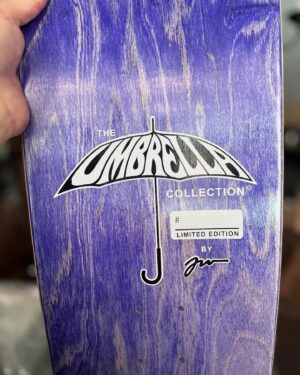 Jeremy Wray Instagram - I have some solid dimensions for you all on these new @kris_markovich x @jeremy_wray decks from the Umbrella Collection series. It breaks down like this:
32 1/4” long, 9 3/8” wide, with a 14 1/4” wheelbase, 7 3/16” nose, and a 6 7/8” tail. Orders are coming in on Wraybros.com and will start shipping early next week. I will be hand signing and numbering them over the weekend. To claim yours, click on the direct link in my bio or you can go to Wraybros.com today 🤙🏼! Limited Edition run of 100 were produced. Wood from @psstix , hand screened at @screamingsqueegees with artwork and custom shape by me, Jeremy Wray 😎