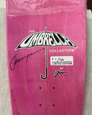 Jeremy Wray Instagram - All 100 hand signed and numbered ✍️! First ones shipping out tomorrow 💨! Didn’t claim yours yet? No worries mate! There’s still time ⏰! Got to Wraybros.com now or click the link in my bio and order yours today 🤙🏼! Limited edition of 100 made. Collaboration deck with @kris_markovich and myself, featuring my artwork in a mash up of one of my favorite early 101 Markovich graphics mixed with my umbrella girl to bring you this beauty 😍! The shape is a modern version based on Kris shape from 1991. Made with Paul Schmitt at @psstix and hand screened by Chicken over at @screamingsqueegees 🤌🏼! Does it get any better than this? No. No it doesn’t. 🏆! 🛹♾️
