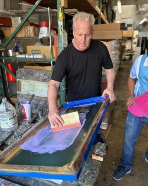 Jeremy Wray Instagram - Went down to @screamingsqueegees to check on the progress of these @kris_markovich x @jeremy_wray Umbrella Collection decks and was super stoked to see how good they are coming out 🤌🏼! The halftones and layering of colors is really second to none 🎯! Chicken himself got in there and handled the screening on today’s layers and it was an honor to watch him work 🙇🏻‍♂️! True masters of their craft over there. Hand screened decks have always been the best 👌🏼! Very much looking forward to seeing the finished product. Possibly even as early as tomorrow now. Stay tuned and I’ll keep the updates coming. These ones are a Limited Edition run and can be ordered for presale right now at Wraybros.com (direct link in bio for convenience) 🙏🏼! Reserve yours now 🛹 and we thank you for supporting real skater owned and operated projects like this one 👊🏼!