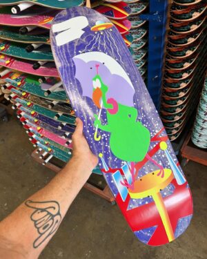 Jeremy Wray Instagram - Went down to @screamingsqueegees to check on the progress of these @kris_markovich x @jeremy_wray Umbrella Collection decks and was super stoked to see how good they are coming out 🤌🏼! The halftones and layering of colors is really second to none 🎯! Chicken himself got in there and handled the screening on today’s layers and it was an honor to watch him work 🙇🏻‍♂️! True masters of their craft over there. Hand screened decks have always been the best 👌🏼! Very much looking forward to seeing the finished product. Possibly even as early as tomorrow now. Stay tuned and I’ll keep the updates coming. These ones are a Limited Edition run and can be ordered for presale right now at Wraybros.com (direct link in bio for convenience) 🙏🏼! Reserve yours now 🛹 and we thank you for supporting real skater owned and operated projects like this one 👊🏼!