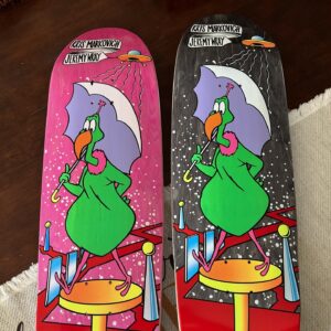 Jeremy Wray Instagram - The new @kris_markovich x @jeremy_wray collab decks from the Umbrella Collection are starting to get out into the world now. I’m currently riding mine and it feels amazing 💪! Such a fun and functional ride 🤙🏼! It’s a Limited Edition of 100 decks and although they are selling fast and shipping even faster, there are still some up for grabs now at Wraybros.com or you can click on the direct link in my bio 🎯! Get yours today and enjoy your next session that much more 🛹! Or you can hang it to enjoy for years to come too. These things came out great 👌🏼! @psstix wood, hand screened by @screamingsqueegees 🙏🏼!
