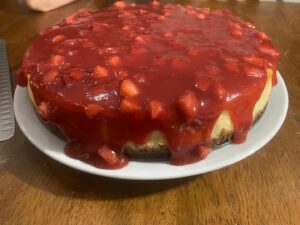 Jim Miller Instagram - Strawberry cheesecake. A little too much strawberry sauce for me, but I think at least one kid thought it was perfect. @angeljimswife