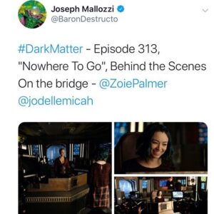 Jodelle Ferland Instagram - Joseph Mallozzi (our showrunner) posted these on Twitter today and it sent me on a big ol feels trip. This was 3 years ago!??
I know I’ve said it many times but this show holds a very special place in my heart and always will. To everyone who watched Dark Matter, thank you being a part of our space adventures🚀🪐✨
Also I miss you @zoiepalmerzeeeps