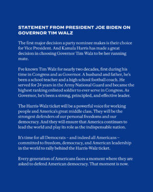 Joe Biden Instagram - The Harris-Walz ticket will be a powerful voice for working people and America's great middle class.