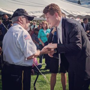 Joe Kennedy III Instagram - Every single name on the Moving Wall tells the story of a brave American who paid the ultimate sacrifice for our nation and left loved ones behind with gaping holes in their hearts. Deeply humbling to distribute pins to Vietnam Veterans at the closing ceremony in Attleboro as it heads to another American community.