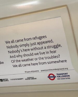 Joely Richardson Instagram - The late Great Benjamin Zephaniah. I looked up and saw this on tube on my way to Hackney today . ‘Nobody simply just appeared , nobody’s here without a struggle’. One world, one People. ‘People need people’ one of B.Z’s most famous poems x #beautifulpeople #poetry #refuge
