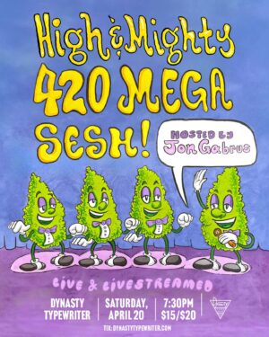 Jon Gabrus Instagram - 💨 🕶️ This Saturday, celebrate that magical time of the year, where your most annoying friends get super stoned. (Gabrus is that annoying friend.) Come on down to the theater or watch the livestream from the comfort of your own hotbox. Expect bits, shenanigans, and coughing. Gotta cough to get off brah 😷 💨 

⭐️ With Special Guests ⭐️ 
Ron Funches, Ashley Ray, John Gemberling, Matt Besser, Mike Mitchell, Mary Jane Gibson, Betsy Sodaro, Emma Erdbrink!