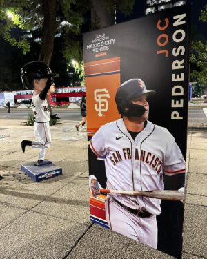 Jon Miller Instagram - SWIPE⬅️ The #sfgiants v #sdpadres in Mexico City today, 1st pitch at 3:05p, PDT. The first MLB regular season game in #mexicocity🇲🇽 . #yaaasss #superchill #yayarea 
I discovered life size bobble head installations of Giants and Padres players promoting the 2 game series all over the city. #knbr #nbcsportsbayarea ⚾️(shot w/ my iPhone 14 Pro Max in Mexico City while traveling on the subway, @metro_esca yesterday).⚾️************************************************************* @banorte_mx @hyattregencymexico @hyattregency @sfgiants @padres @mlbmexico @sfgigantes @vhon.taco