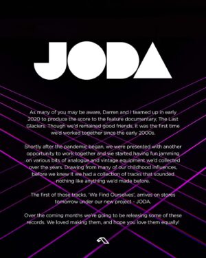 Jono Grant Instagram - Here’s a message from @darrentatemusic and I relating to our new project - JODA. 

The first single “We Find Ourselves” is out tomorrow on @anjunabeats. We hope you like it!