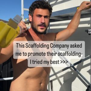 Jordan Watson Instagram - WARNING: Professional Scaffold Model coming through…
I apologise to @easyaccessconz if their website now crashes. 
If you need to get high, check ‘em out > @easyaccessconz / Ad / Model  #scaffolding #scafftower #malemodel #mobilescaffolding #easyacceesco #dadlife #howtodadnz