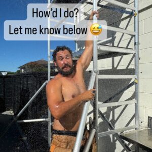Jordan Watson Instagram - WARNING: Professional Scaffold Model coming through…
I apologise to @easyaccessconz if their website now crashes. 
If you need to get high, check ‘em out > @easyaccessconz / Ad / Model  #scaffolding #scafftower #malemodel #mobilescaffolding #easyacceesco #dadlife #howtodadnz