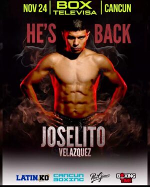 Joselito Velazquez Instagram - Emocionados de volver a pelear en casa este 24 de noviembre en Cancún QROO. 
Gracias @pepegomez1 @espinozaboxing @frankespinoza48  @cancun_boxing  por hacerlo posible. 

Muchas gracias a todo mi equipo por creer en mi y por trabajar cada día con la misma fuerza y disciplina que caracteriza al @caneloteam  Gracias por todo su apoyo profe. Y también al equipo @houseofboxing @casanova_noboxingnolife @nestor_clutch_avila  vamos con todo 🫡  #noboxingnolife 

Gracias Dios por permitirme hacer mi trabajo. 🙏🏼 nunca me dejas solo. 

@realfighterbrand @reconsspatriot @bigbenballn @tiger_producer_tg @noboxing_no_life
