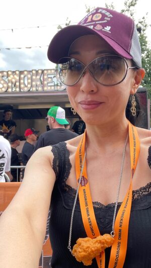 Judy Joo Instagram - I loved being a judge @wingfestuk for the second year running with @chefandrewhales !  I ate my fair share of insanely good wings from all over the country. The flavors were amazing and congratulations to all of the winners!! 
There were lots of rides and activities too:  corn hole, axe throwing, a huge swing ride, and a mechanical bull to name just a few of the amusements besides eating a boat load of wings. 
Until next year… I ❤️Wings! 
#wingfest #chickenwings #chicken #cheflife #cheflife🔪 #chefsofinstagram #judyjoo #food