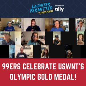 Julie Foudy Instagram - US is back baby!!! I reached out to our 99ers thread to see who wanted to hop on the postgame Laughter Permitted podcast party. And, as always, the 99ers delivered. Come enjoy the 99ers sharing their love for this gold medal-winning team on Laughter Permitted presented by @ally.