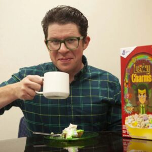 Justin Warner Instagram - #ad For the Crust:
4 cups of Lucky Charms oat cereal (no marshmallows)
8 Tablespoons unsalted butter, melted
1/4 cup baking sugar
Preheat the oven to 350 degrees Fahrenheit.
Grease a nine-inch pie pan with cooking spray. In the bowl of a stand mixer, combine the cereal and sugar and process until a fine powder is left. Using the emulsion tube, and with the processor running, add the melted butter and process until it resembles wet sand. Scoop this mixture into the pie tin and gently press and form a crust. Bake in the oven at 350 degrees Fahrenheit for 8 minutes. Place the crust on a wire rack to cool and leave the oven on.

For the Filling:
3 egg yolks
Zest from two standard limes
14oz can condensed milk
3/4 cup green Lucky Charms marshmallows
1/2 cup fresh key lime juice or standard lime juice
In the bowl of a stand mixer fitted with the whisk attachment, combine the eggs and lime zest.
Whisk at medium speed until fluffy, about 5 minutes. Turn off the mixer and add the condensed
milk and continue to whisk at medium speed for 3 minutes. Add the marshmallows and whisk at medium speed for 3 minutes more. Add the lime juice and whisk at low speed, just until incorporated.

Transfer the mixture to the pie crust. It may not pool evenly, but a quick spin of the pie will make the mixture settle. Bake at 350 degrees Fahrenheit for 11 minutes before transferring to the refrigerator or freezer. Once cool or even frozen, the pie can be sliced and enjoyed.

For the whipped cream:
1 pint lucky charms marshmallows, green marshmallows removed
1 pint heavy whipping cream
In the bowl of a stand mixer fitted with the whisk attachment, combine the marshmallows and cream and whisk at medium speed until stiff peaks are forming. Be cautious not to over mix.
Transfer to a sealable container and refrigerate until use.

For the coffee:
1/2 cup coffee beans
1/4 cup Lucky Charms cereal (as it comes from the box)
In a spice or coffee grinder, combine the coffee beans and lucky charms and process until pulverized according to your coffee brewer. This makes enough for one pot of coffee but you can adjust the ratio if you like stronger coffee. Brew according to coffee brewer instructions.