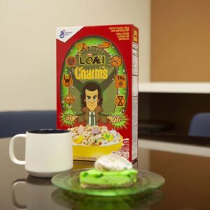 Justin Warner Instagram - #ad For the Crust:
4 cups of Lucky Charms oat cereal (no marshmallows)
8 Tablespoons unsalted butter, melted
1/4 cup baking sugar
Preheat the oven to 350 degrees Fahrenheit.
Grease a nine-inch pie pan with cooking spray. In the bowl of a stand mixer, combine the cereal and sugar and process until a fine powder is left. Using the emulsion tube, and with the processor running, add the melted butter and process until it resembles wet sand. Scoop this mixture into the pie tin and gently press and form a crust. Bake in the oven at 350 degrees Fahrenheit for 8 minutes. Place the crust on a wire rack to cool and leave the oven on.

For the Filling:
3 egg yolks
Zest from two standard limes
14oz can condensed milk
3/4 cup green Lucky Charms marshmallows
1/2 cup fresh key lime juice or standard lime juice
In the bowl of a stand mixer fitted with the whisk attachment, combine the eggs and lime zest.
Whisk at medium speed until fluffy, about 5 minutes. Turn off the mixer and add the condensed
milk and continue to whisk at medium speed for 3 minutes. Add the marshmallows and whisk at medium speed for 3 minutes more. Add the lime juice and whisk at low speed, just until incorporated.

Transfer the mixture to the pie crust. It may not pool evenly, but a quick spin of the pie will make the mixture settle. Bake at 350 degrees Fahrenheit for 11 minutes before transferring to the refrigerator or freezer. Once cool or even frozen, the pie can be sliced and enjoyed.

For the whipped cream:
1 pint lucky charms marshmallows, green marshmallows removed
1 pint heavy whipping cream
In the bowl of a stand mixer fitted with the whisk attachment, combine the marshmallows and cream and whisk at medium speed until stiff peaks are forming. Be cautious not to over mix.
Transfer to a sealable container and refrigerate until use.

For the coffee:
1/2 cup coffee beans
1/4 cup Lucky Charms cereal (as it comes from the box)
In a spice or coffee grinder, combine the coffee beans and lucky charms and process until pulverized according to your coffee brewer. This makes enough for one pot of coffee but you can adjust the ratio if you like stronger coffee. Brew according to coffee brewer instructions.