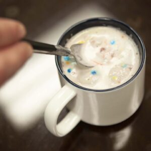 Justin Warner Instagram - #ad For the Crust:
4 cups of Lucky Charms oat cereal (no marshmallows)
8 Tablespoons unsalted butter, melted
1/4 cup baking sugar
Preheat the oven to 350 degrees Fahrenheit.
Grease a nine-inch pie pan with cooking spray. In the bowl of a stand mixer, combine the cereal and sugar and process until a fine powder is left. Using the emulsion tube, and with the processor running, add the melted butter and process until it resembles wet sand. Scoop this mixture into the pie tin and gently press and form a crust. Bake in the oven at 350 degrees Fahrenheit for 8 minutes. Place the crust on a wire rack to cool and leave the oven on.

For the Filling:
3 egg yolks
Zest from two standard limes
14oz can condensed milk
3/4 cup green Lucky Charms marshmallows
1/2 cup fresh key lime juice or standard lime juice
In the bowl of a stand mixer fitted with the whisk attachment, combine the eggs and lime zest.
Whisk at medium speed until fluffy, about 5 minutes. Turn off the mixer and add the condensed
milk and continue to whisk at medium speed for 3 minutes. Add the marshmallows and whisk at medium speed for 3 minutes more. Add the lime juice and whisk at low speed, just until incorporated.

Transfer the mixture to the pie crust. It may not pool evenly, but a quick spin of the pie will make the mixture settle. Bake at 350 degrees Fahrenheit for 11 minutes before transferring to the refrigerator or freezer. Once cool or even frozen, the pie can be sliced and enjoyed.

For the whipped cream:
1 pint lucky charms marshmallows, green marshmallows removed
1 pint heavy whipping cream
In the bowl of a stand mixer fitted with the whisk attachment, combine the marshmallows and cream and whisk at medium speed until stiff peaks are forming. Be cautious not to over mix.
Transfer to a sealable container and refrigerate until use.

For the coffee:
1/2 cup coffee beans
1/4 cup Lucky Charms cereal (as it comes from the box)
In a spice or coffee grinder, combine the coffee beans and lucky charms and process until pulverized according to your coffee brewer. This makes enough for one pot of coffee but you can adjust the ratio if you like stronger coffee. Brew according to coffee brewer instructions.
